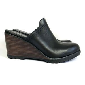Sorel After Hours black leather wedge clog mule